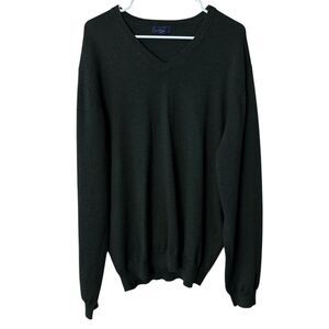 Brooks Brothers 346 Sweater Mens Size XL Green Merino Wool Blend V Neck Stretch